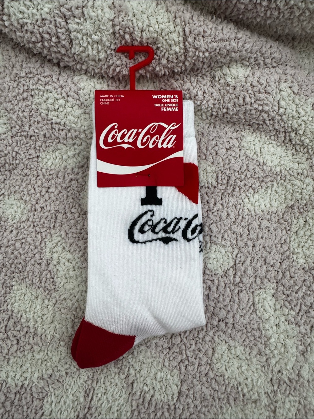 Coca Cola White Crew Socks with Red Accents and Logo